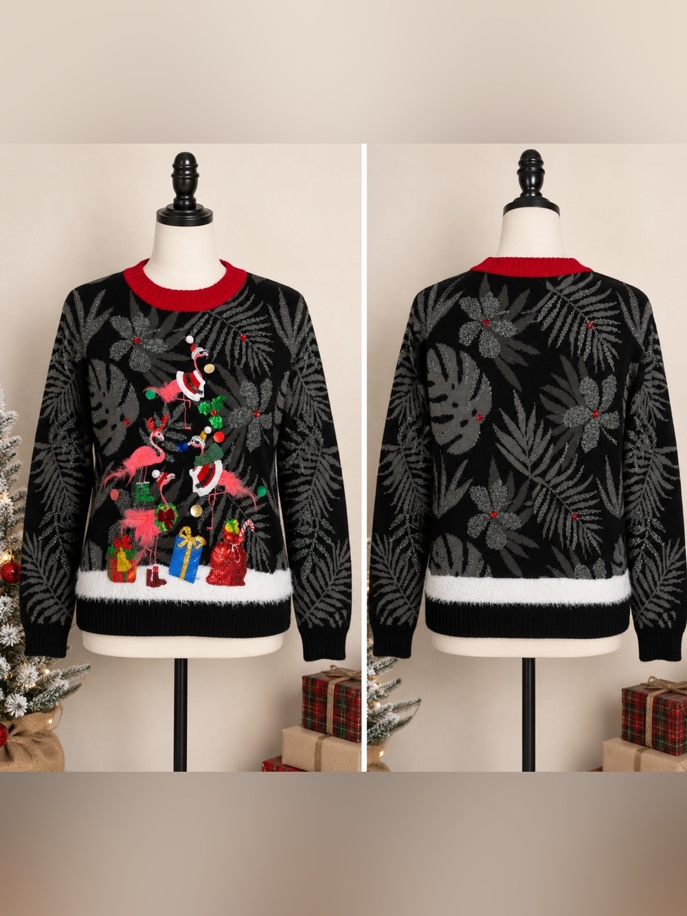 33 Degrees Flamingo Christmas Ugly Sweater Medium Tropical Holiday
